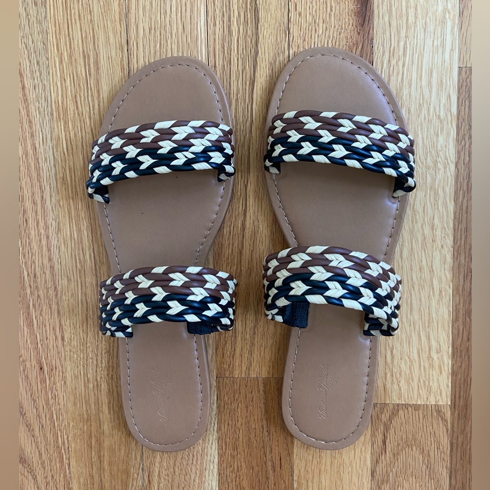 Universal Thread Black/Brown/Cream Slide Sandals, Size 11